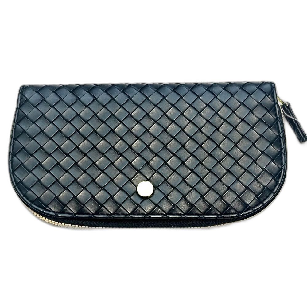 Safe Keeper Women’s Woven Clutch Wallet Gold Accent Zipper Black Like New